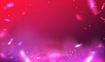 Poster - Empty background scene with falling confetti. Empty stage with light and particles. Award ceremony with glitter. Smoke, fog. Stage for product presentation or winner victory celebration. Vector EPS10.