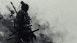 Black And White Paint Splash Samurai Art with Copy Space Background