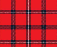 Red, Blue, White Plaid Fabric, Seamless Background For Textiles, Designing Clothes, Pants, Skirts Or Decorations. Vector Illustration.