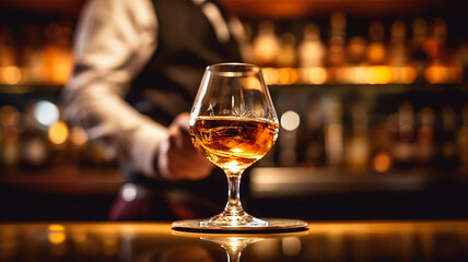 bartender offers cocktails at the bar, bar counter alcoholic drink nightlife relax