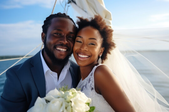 portrait of a black girl bride and black groom