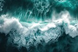 Fototapeta Łazienka - The powerful beauty of a white wave splashing in the tranquil turquoise sea