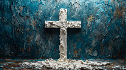 Wall Mural - Christian cross, illustration, blue accent