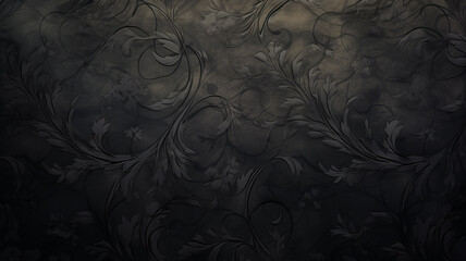 Wall Mural - black background, wall with vintage floral ornament on wallpaper