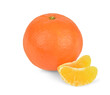 One mandarin with peeled pieces with a shadow on a transparent background, isolated, png ready to use.