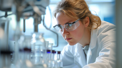 Wall Mural - female researcher carrying out scientific research in a lab