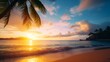 Serene tropical beach at sunset in summer , Serene tropical beach, sunset, summer