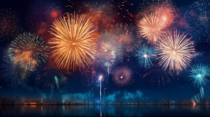 Wall Mural - Beautiful fireworks background at night for holiday decoration