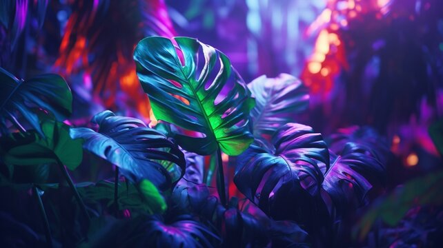 Beautiful Asian tropical plant tree neon glow picture wallpaper