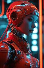 Poster - Portrait of woman with futuristic helmet