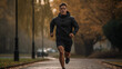 A young man, dressed in sportswear, was on a strenuous training run, capture photography, 