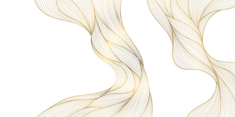 Wall Mural - vector gold line wave background, abstract luxury elegant pattern. glitter flow japanese style shape