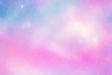Holografischer Fantasy-Regenbogen-Einhorn-Hintergrund Mit Wolken Und Sternen. Pastellfarbener Himmel. Magische Landschaft, Abstraktes, Fabelhaftes Muster. Süße Süßigkeiten-Tapete. Vektor.