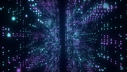 Poster - abstract wireframe tunnel. blue wormhole. 3d portal grid. futuristic fantasy funnel. 3d rendering.