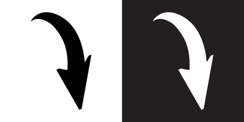 Poster - Curved arrow icon vector. Arrow pointer icon sign symbol in trendy flat style. Arrow down vector icon illustration isolated on white and black background