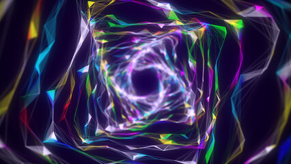 Poster - abstract wireframe tunnel. wormhole. 3d portal grid. futuristic fantasy funnel. 3d rendering.
