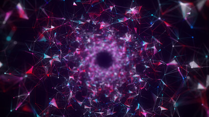 Poster - abstract wireframe tunnel. black wormhole. 3d portal grid. futuristic fantasy funnel. 3d rendering.