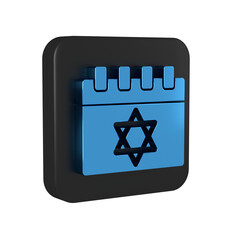 Sticker - Blue Jewish calendar with star of david icon isolated on transparent background. Hanukkah calendar day. Black square button.