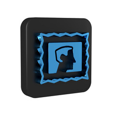 Canvas Print - Blue Postal stamp icon isolated on transparent background. Black square button.