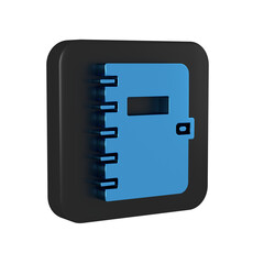 Poster - Blue Notebook icon isolated on transparent background. Spiral notepad icon. School notebook. Writing pad. Diary for school. Black square button.