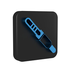 Wall Mural - Blue Audio jack icon isolated on transparent background. Audio cable for connection sound equipment. Plug wire. Musical instrument. Black square button.