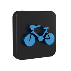 Poster - Blue Bicycle icon isolated on transparent background. Bike race. Extreme sport. Sport equipment. Black square button.