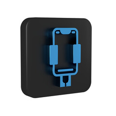 Canvas Print - Blue Mobile phone holder icon isolated on transparent background. Black square button.