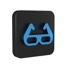 Poster - Blue Sport cycling sunglasses icon isolated on transparent background. Sport glasses icon. Black square button.