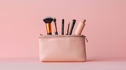 Elegant Makeup Tools on Pink Background