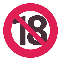 Red circular prohibition symbol with the age 18 crossed out in flat design style