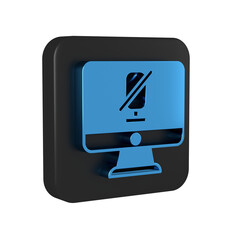 Poster - Blue Mute microphone on computer icon isolated on transparent background. Microphone audio muted. Black square button.