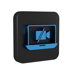 Poster - blue video camera off on laptop screen icon isolated on transparent background. no video. black squa