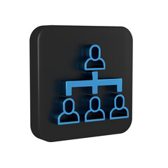 Sticker - Blue Business hierarchy organogram chart infographics icon isolated on transparent background. Corporate organizational structure graphic elements. Black square button.