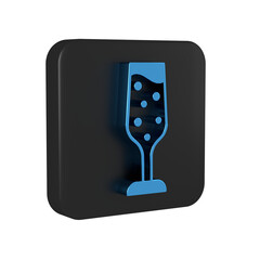 Canvas Print - Blue Glass of champagne icon isolated on transparent background. Black square button.