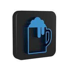 Canvas Print - Blue Wooden beer mug icon isolated on transparent background. Black square button.