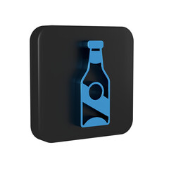 Sticker - Blue Beer bottle icon isolated on transparent background. Black square button.