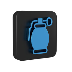 Sticker - Blue Hand grenade icon isolated on transparent background. Bomb explosion. Black square button.