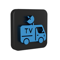 Wall Mural - Blue TV News car with equipment on the roof icon isolated on transparent background. Black square button.