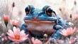 Watercolor frog illustration. Hand painted image of a cute frog. Frog clipart, wallpaper.
