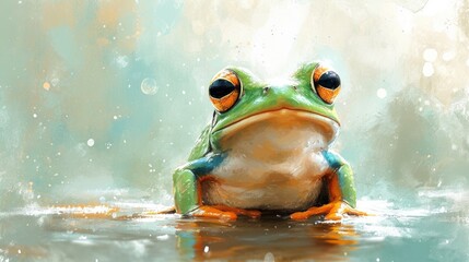 Wall Mural - Watercolor frog illustration. Hand painted image of a cute frog. Frog clipart, wallpaper.