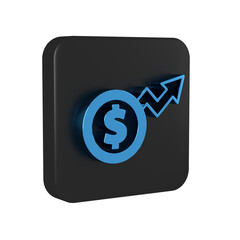 Sticker - Blue Financial growth dollar coin icon isolated on transparent background. Increasing revenue. Black square button.