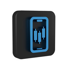 Sticker - Blue Mobile stock trading concept icon isolated on transparent background. Online trading, stock market analysis, business and investment. Black square button.