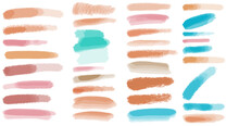 Sunset Orange, Peach Fuzz, Sophisticated Blue Watercolor Background. Vector Set Of Brush Strokes And Splashes 