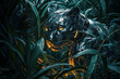 Cyber Sentinel: Mechanical Panther in Green Foliage