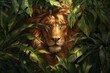 Majestic Lion Camouflaged in Foliage