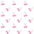 pattern seamless hot pink coquette cherries aesthetic watercolor hand drawing.