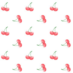 Wall Mural - pattern seamless Red coquette cherries aesthetic watercolor hand drawing.