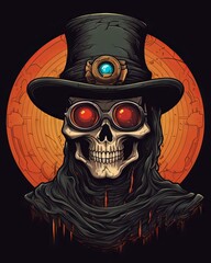 Poster - Steampunk grim reaper logo with goggles and hat