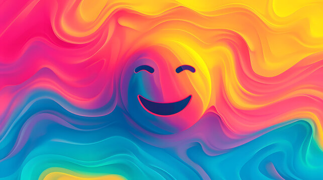 smile happy laugh emoji emoticon with colorful vibrant abstract shapeless gradient background, happi