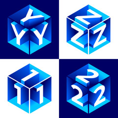 Poster - Isometric alphabet. 3d bold uppercase latin letters and numbers, geometric futuristic typography, cubic straight block english font different angles, simple abc isometry collection vector isolated set